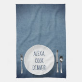 Alexa Command humor op denim blauw Theedoek (Verticaal)