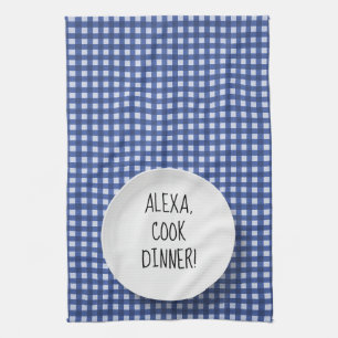 Alexa Command humor op gingham Theedoek