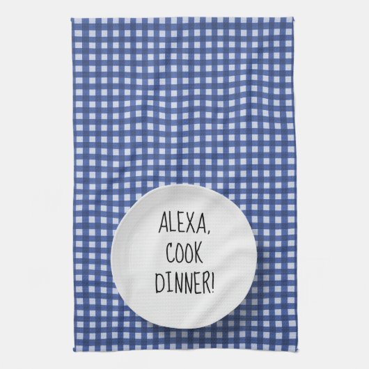 Alexa Command humor op gingham Theedoek (Verticaal)
