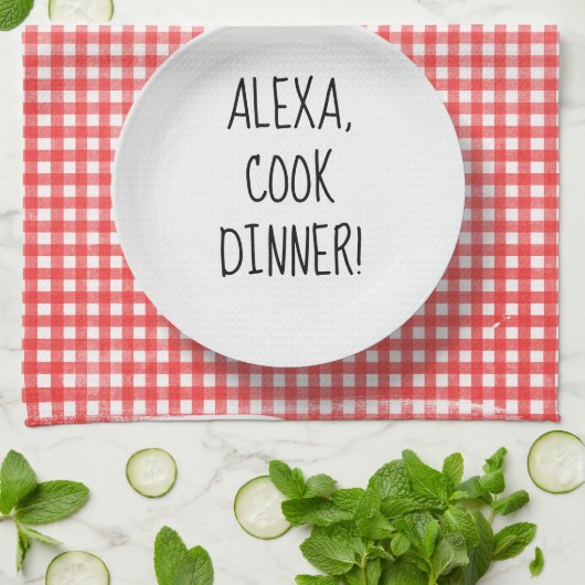 Alexa Command humor op rode gingham Theedoek (Gevouwen)