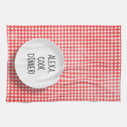 Alexa Command humor op rode gingham Theedoek (Horizontaal)