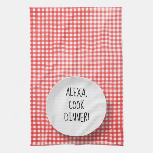 Alexa Command humor op rode gingham Theedoek (Verticaal)