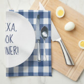 Alexa Commando op Blue Gingham Theedoek (Quarter Fold)