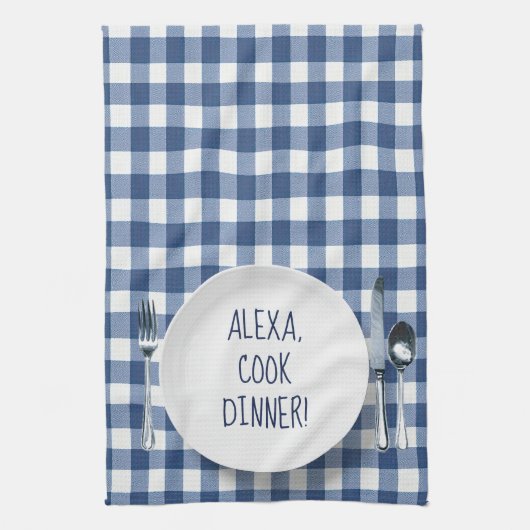 Alexa Commando op Blue Gingham Theedoek (Verticaal)