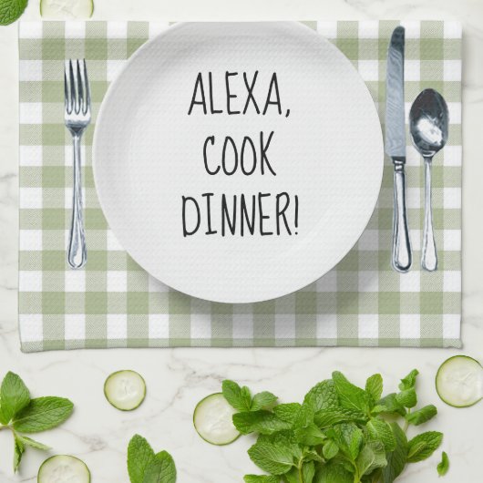 Alexa commando op Green Gingham Theedoek (Gevouwen)