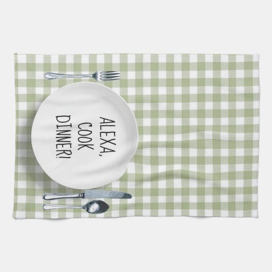 Alexa commando op Green Gingham Theedoek (Horizontaal)