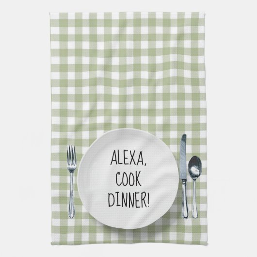 Alexa commando op Green Gingham Theedoek (Verticaal)