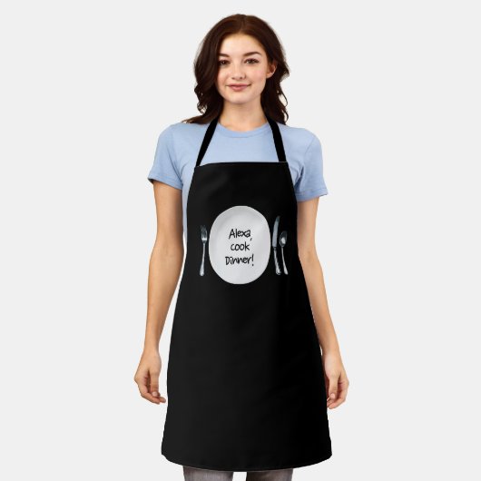 Alexa commando op wit bord schort (Gedragen)