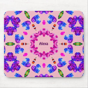 ALEXA ~ Glitterend Hartpatroon ~ Gepersonaliseerd Muismat