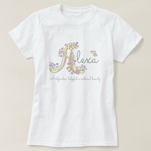 Alexa meisjes noemen monogram dames t-shirt (Design voorkant)