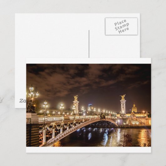 Alexander 3 brug in Parijs Frankrijk 's nachts Briefkaart (Voorkant / Achterkant)