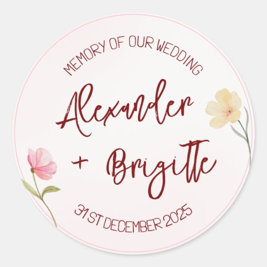 Alexander & Brigitte Huwelijk Ronde Sticker (Voorkant)