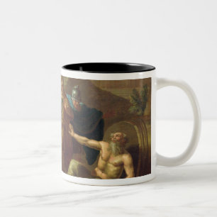 Alexander de Grote bezoekt Diogenes op Korinthe Tweekleurige Koffiemok