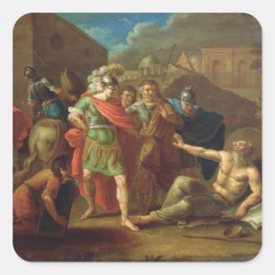Alexander de Grote bezoekt Diogenes op Korinthe Vierkante Sticker