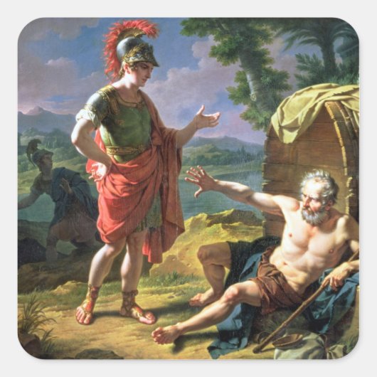 Alexander en Diogenes, 1818 (olie op canvas) Vierkante Sticker (Voorkant)