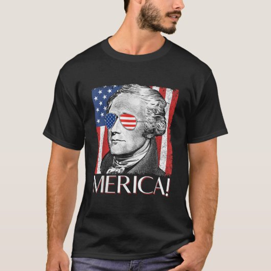 Alexander Hamilton Merica Patriot Amerikaanse Vlag T-shirt (Voorkant)