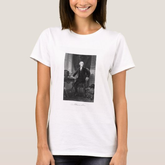 Alexander Hamilton zit op zijn bureau T-shirt (Voorkant)