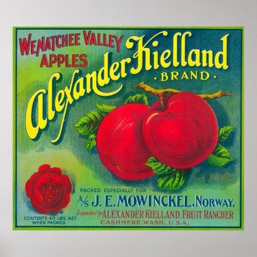 Alexander Kielland Apple Label - Cashmere, WA Poster (Voorkant)