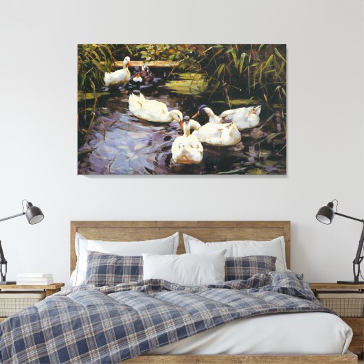 Alexander Koester Ducks op een Reed Pond Canvas Afdruk (Insitu (Slaapkamer))