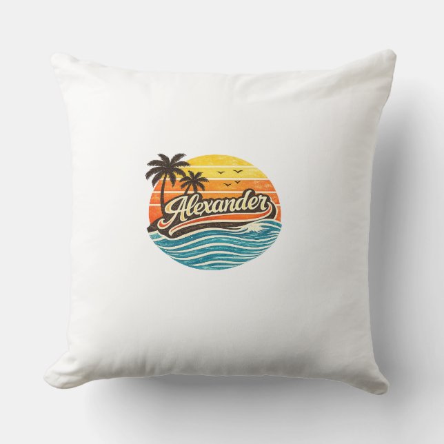 Alexander Retro Sunset Naamontwerp Kussen (Voorkant)