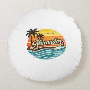 Alexander Retro Zonsondergang Naamontwerp Rond Kussen