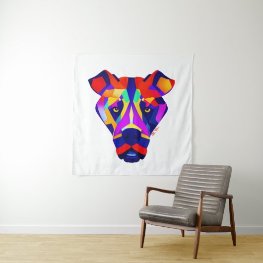 Alexander's Dog white tapestry Wandkleed (In situ)