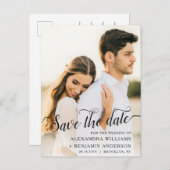 Alexandra Elegant Black Script Photo Save the Date Aankondigingskaart (Voorkant / Achterkant)