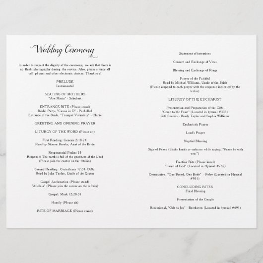 Alexandra katholieke Wedding Mass Ceremony Program (Achterkant)