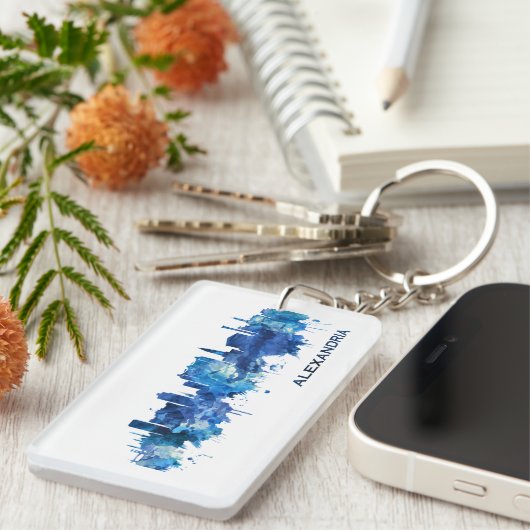 Alexandria Egypt Skyline Blue Sleutelhanger (Voorkant Rechts)