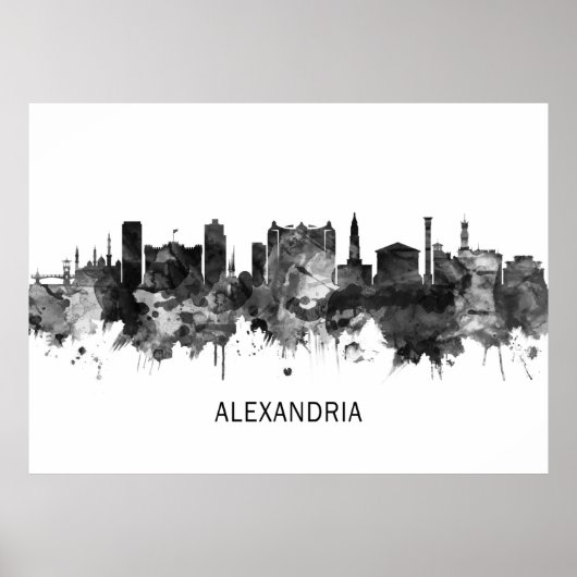 Alexandria Egypt Skyline BW Poster (Voorkant)