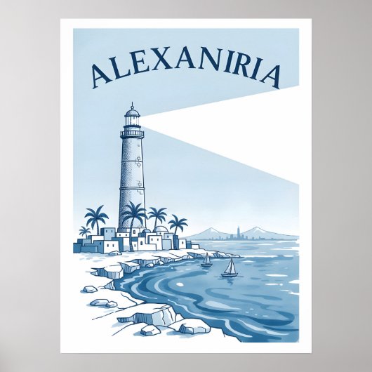 Alexandria Lighthouse Coastal Scene Travel Poster (Voorkant)
