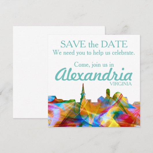 ALEXANDRIA, VIRGINIA SKYLINE VIBRANCE - SAVE THE DATE (Voorkant / Achterkant)