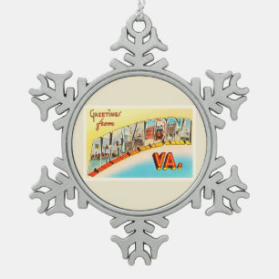 Alexandria Virginia VA Old Vintage Travel Briefkaa Tin Sneeuwvlok Ornament