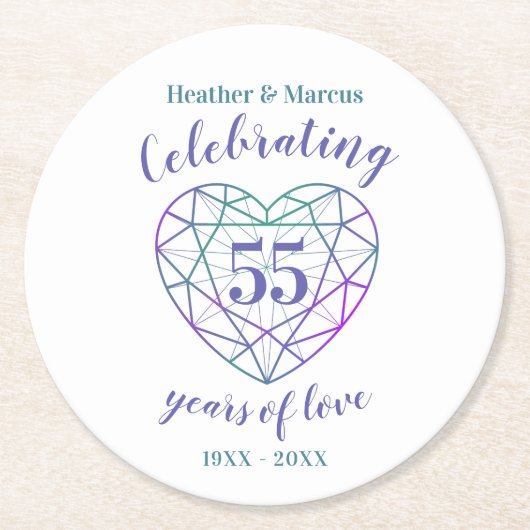 Alexandrite 55 jaar van liefde jubileum onderzette ronde kartonnen onderzetter (Voorkant)