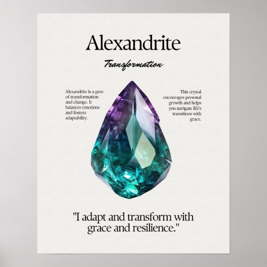 Alexandrite Gem Crystal Betekenis Kaart Poster (Voorkant)