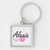 Alexia Artistic Name Design met Flowers Sleutelhanger (Voorkant)