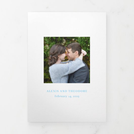 Alexis Blauw Elegant Modern Bruiloft Drieluik Uitnodiging (Cover)