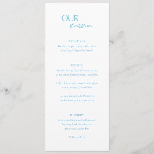Alexis Blauw Elegant Modern Bruiloft Menu (Voorkant)