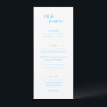Alexis Blauw Elegant Modern Bruiloft Menu<br><div class="desc">Modern huwelijksmenu met een eenvoudig ontwerp met "ONS menu" in een combinatie van een elegant script en een modern schreefloos lettertype. De achterkant heeft je foto,  namen en trouwdatum.</div>