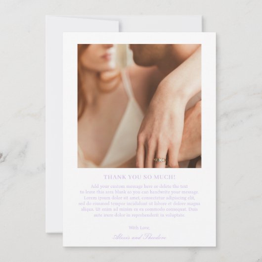 Alexis Lavendel Elegante Moderne Bruiloft Bedankkaart (Achterkant)