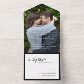 Alexis Zwart-wit Elegante Moderne Bruiloft All In One Uitnodiging (Binnen)