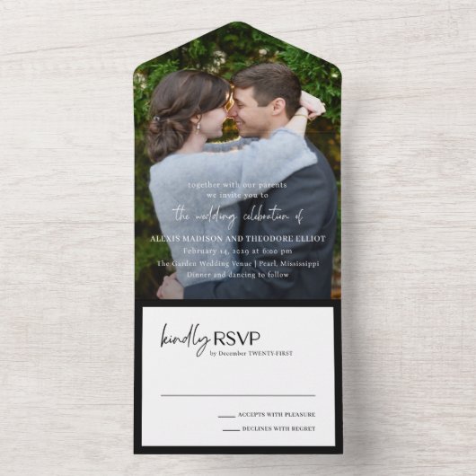 Alexis Zwart-wit Elegante Moderne Bruiloft All In One Uitnodiging (Binnen)