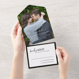 Alexis Zwart-wit Elegante Moderne Bruiloft All In One Uitnodiging