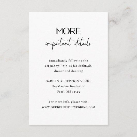 Alexis Zwart-wit Elegante Moderne Bruiloft Informatiekaartje (Voorkant)