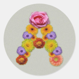 Alfabet A in de bloem Ronde Sticker