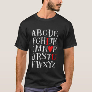 Alfabet ABC Hart Liefde Valentijnsdag Leraar T-shirt