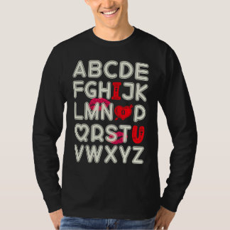 Alfabet ABC Ik Hou Van Jou Valentijnsdag Hart T-shirt