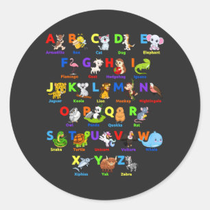 Alfabet Animal ABCs Learning Ronde Sticker