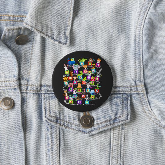 Alfabet Animal ABCs Learning Round Ronde Button 7,6 Cm (In situ)