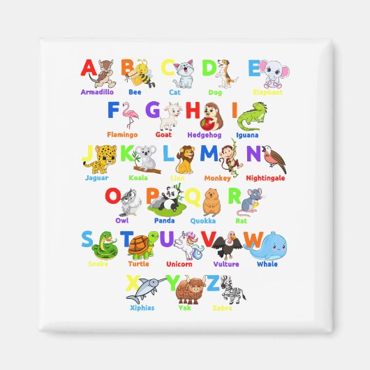 Alfabet Animal ABCs Learning Square Magnet (Voorkant)